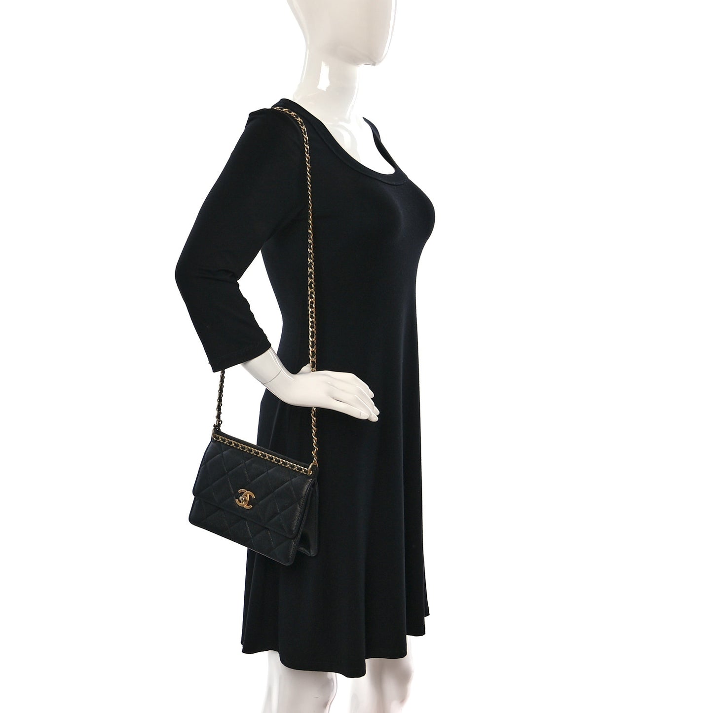 Caviar Quilted Small Chain Frame Flap Black