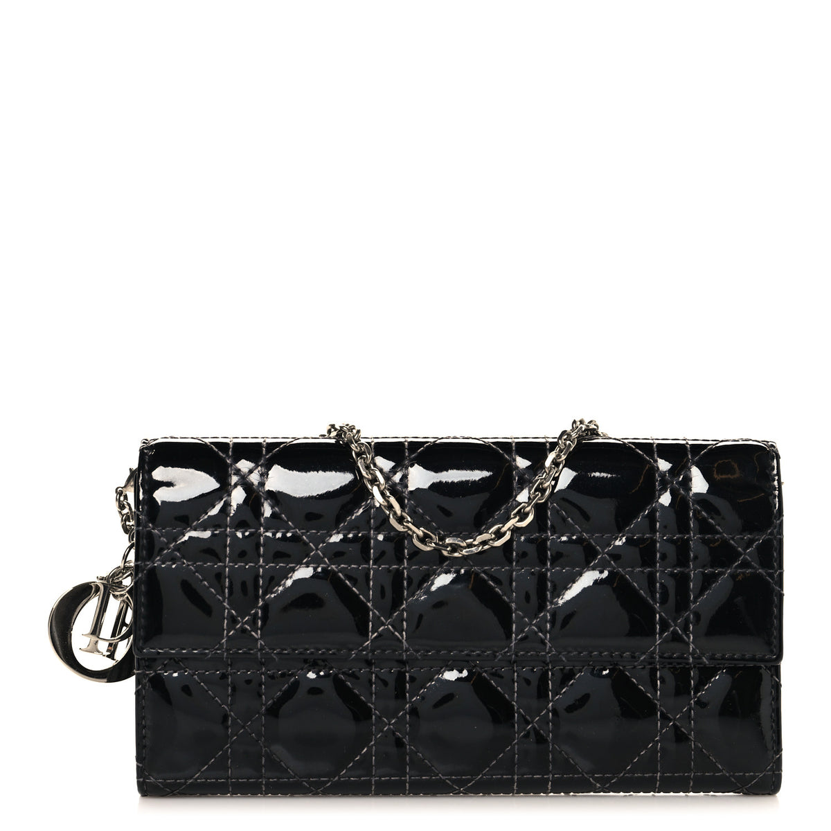 Patent Cannage Lady Dior Rendezvous Wallet On Chain Black