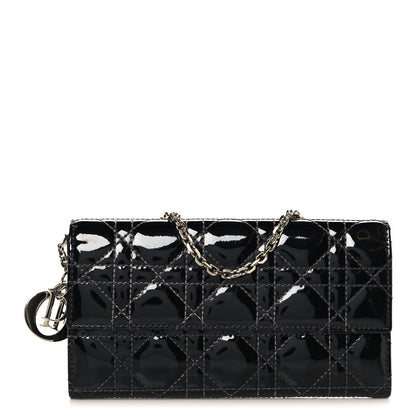 Christian Dior Patent Cannage Lady Dior Rendezvous Wallet On Chain Black 1 of 9