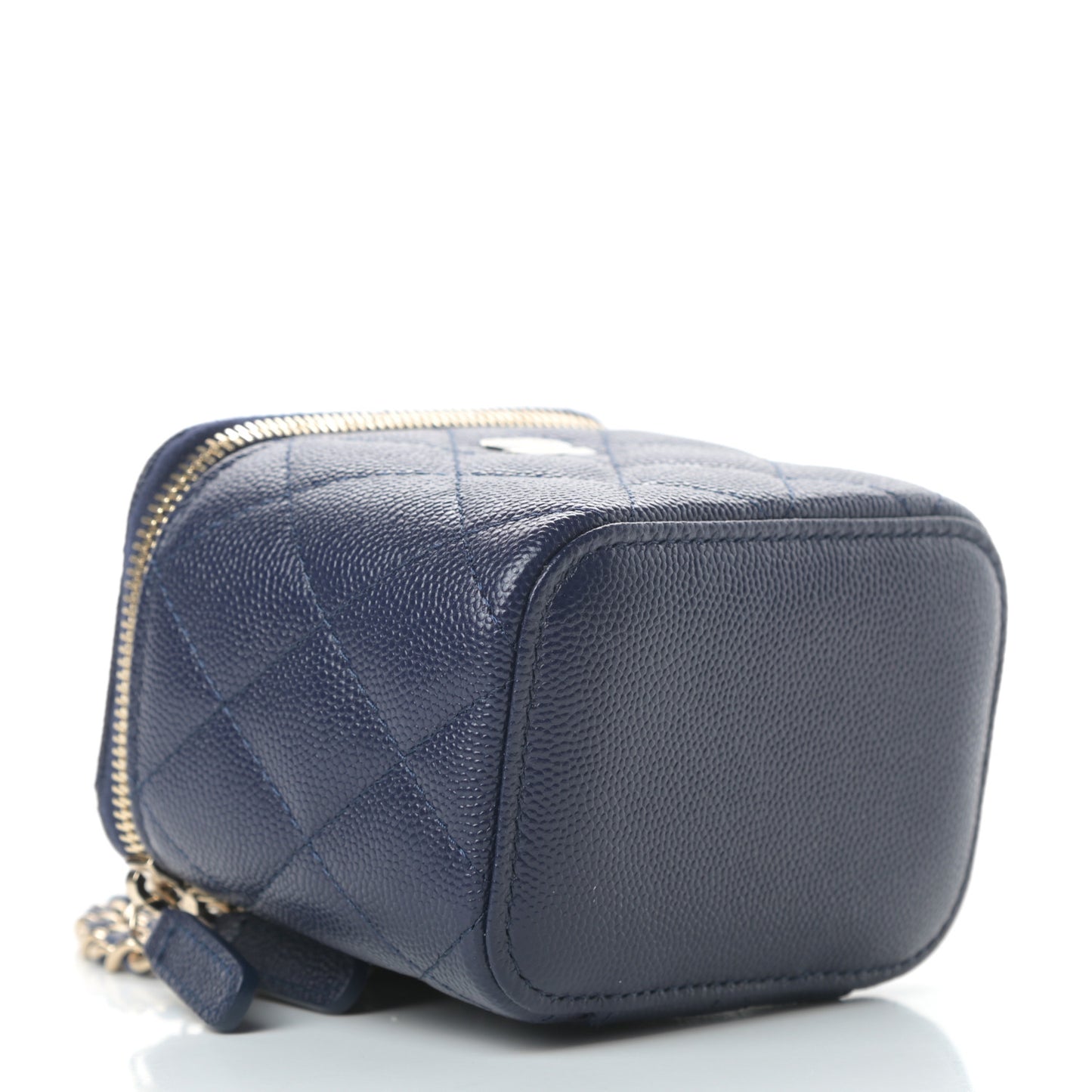 Caviar Quilted Mini Vanity Case With Chain Navy Blue