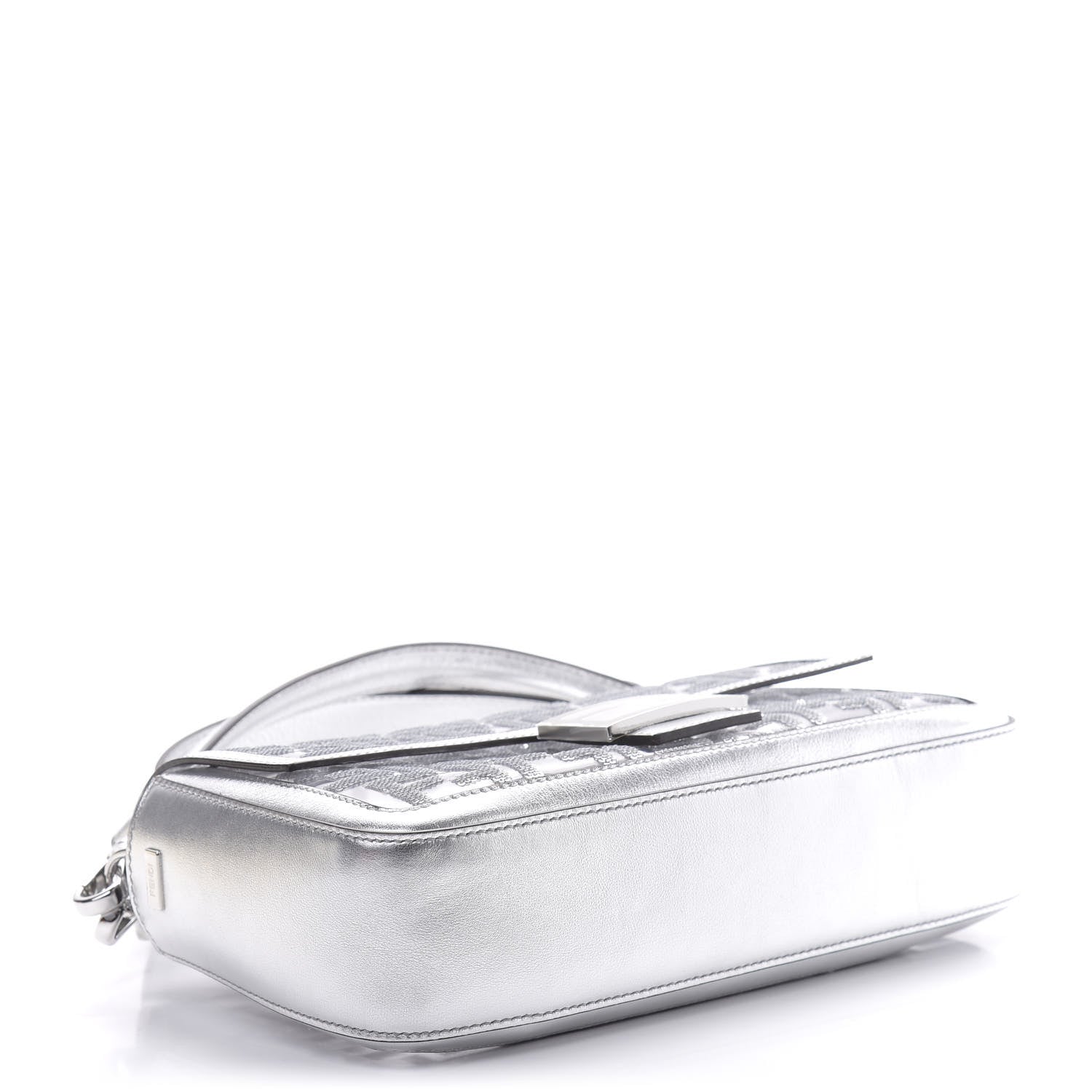 Fendi PVC Vitello Catalan Mirror Sequin FF Baguette Argento 5 of 12