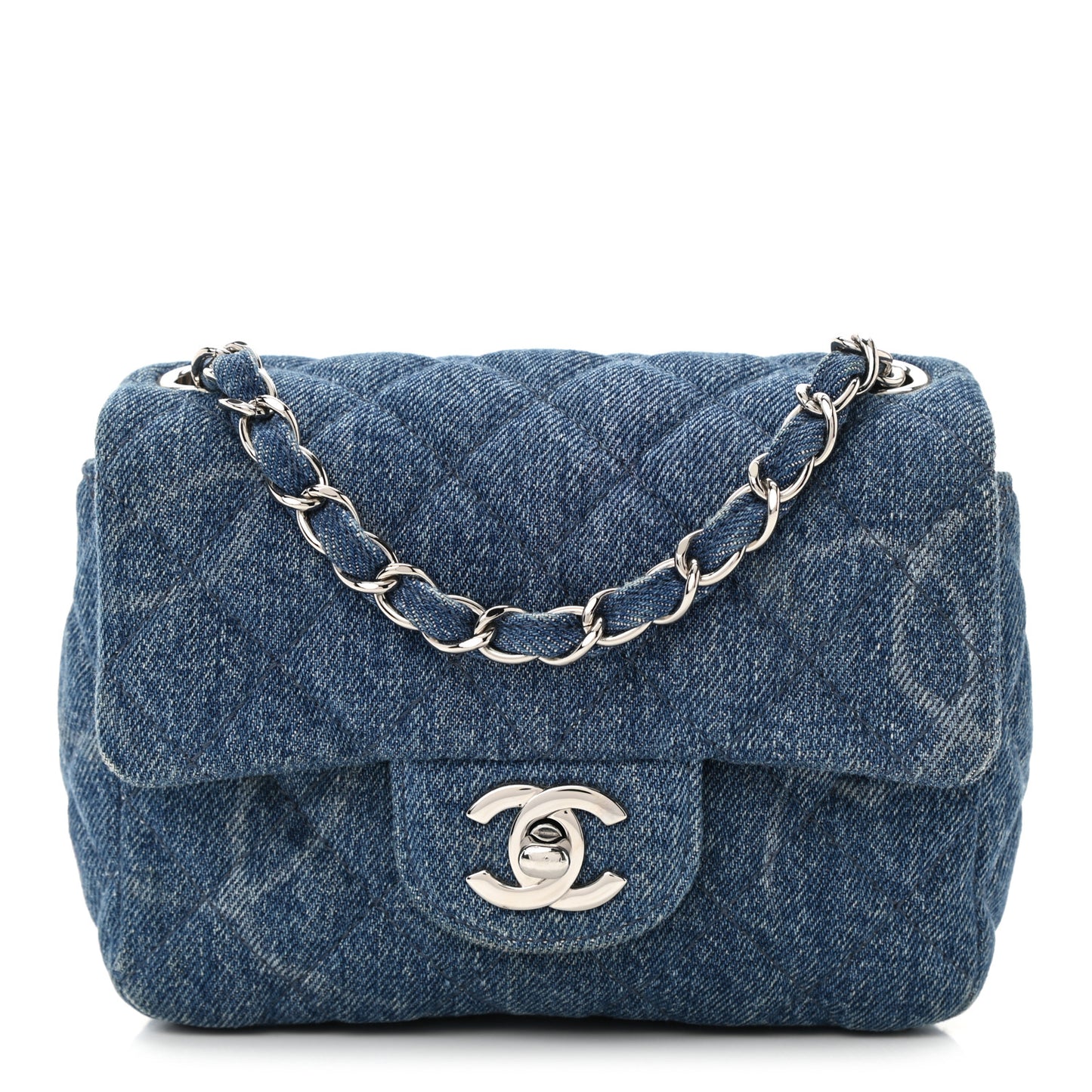Denim CC Quilted Mini Square Flap Blue