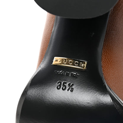 Gucci Goatskin Pebbled Calfskin Sylvie Chain Mid Heel Loafers 35.5 Brown 7 of 10
