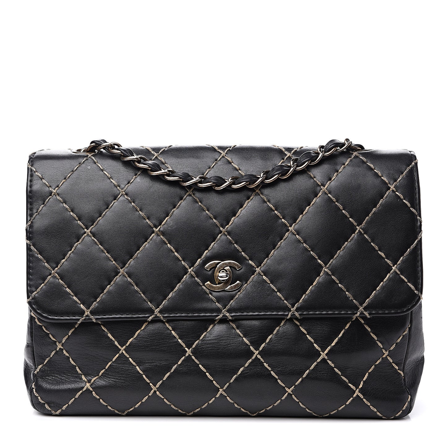 Calfskin Wild Stitch Jumbo Flap Black