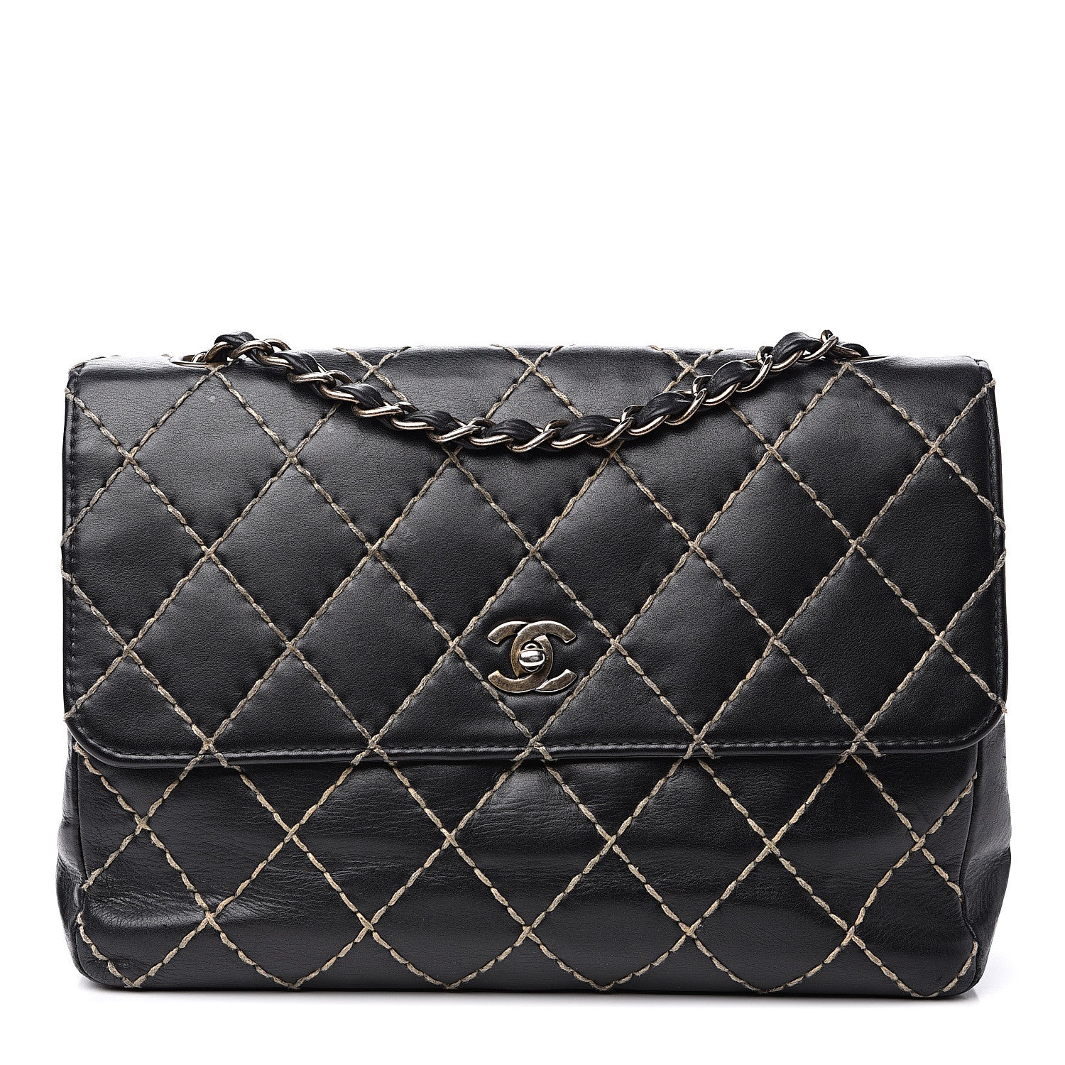 Chanel Calfskin Wild Stitch Jumbo Flap Black 1 of 16