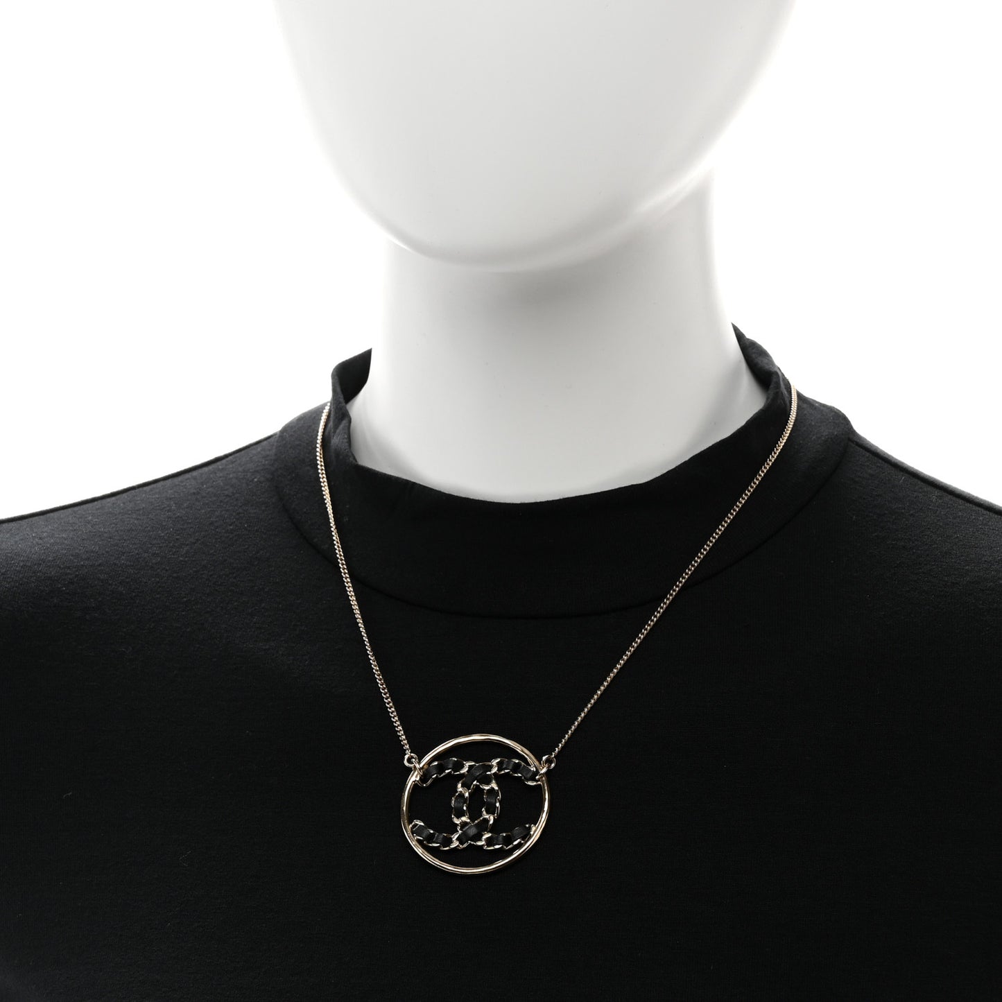 Metal Lambskin CC Round Pendant Necklace Gold