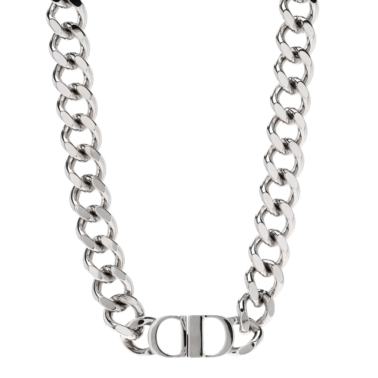 Christian Dior Brass CD Icon Chain Link Necklace Silver 1 of 4