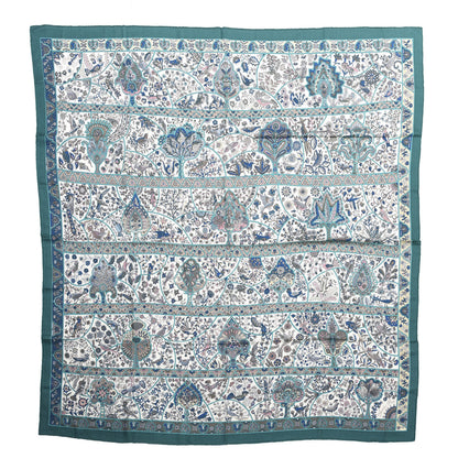 Hermes Cashmere Silk Au Pays Des Oiseaux Fleurs Shawl 140 Vert White Turquoise 1 of 4