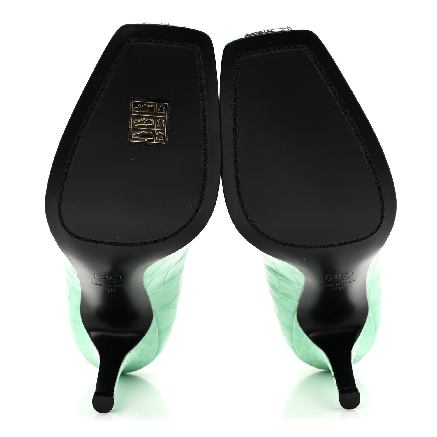 Chanel Crocodile Embossed Patent Calfskin Pumps 39 Green Black 6 of 10