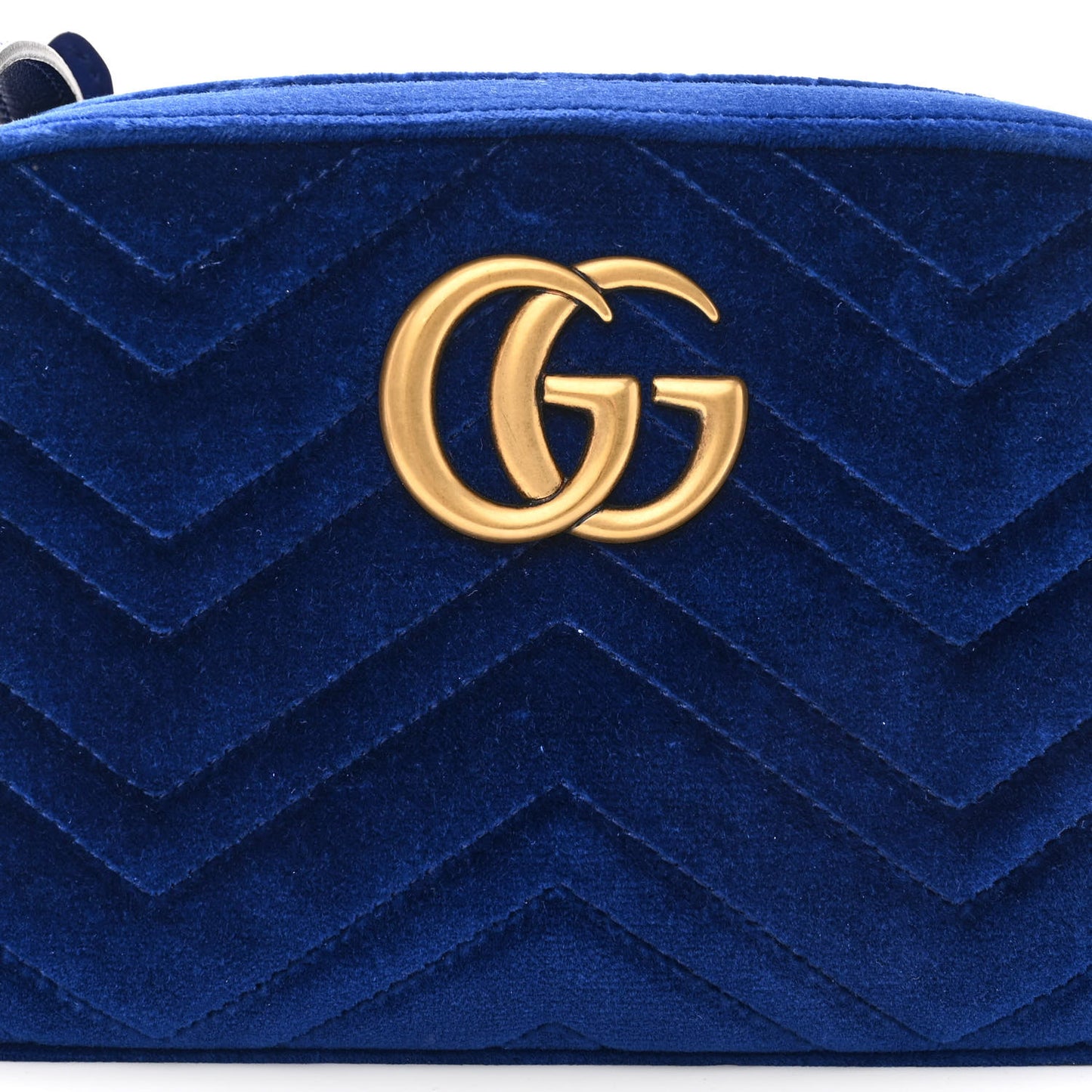 Velvet Matelasse Small GG Marmont Chain Shoulder Bag Cobalt