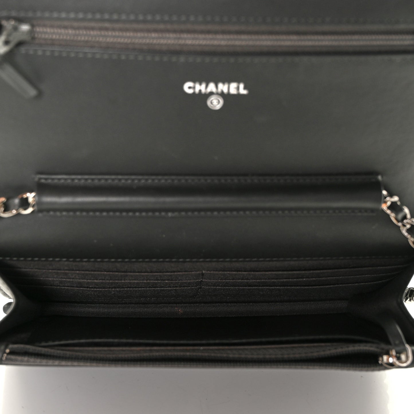 Patent Quilted Wallet On Chain WOC Dark Grey