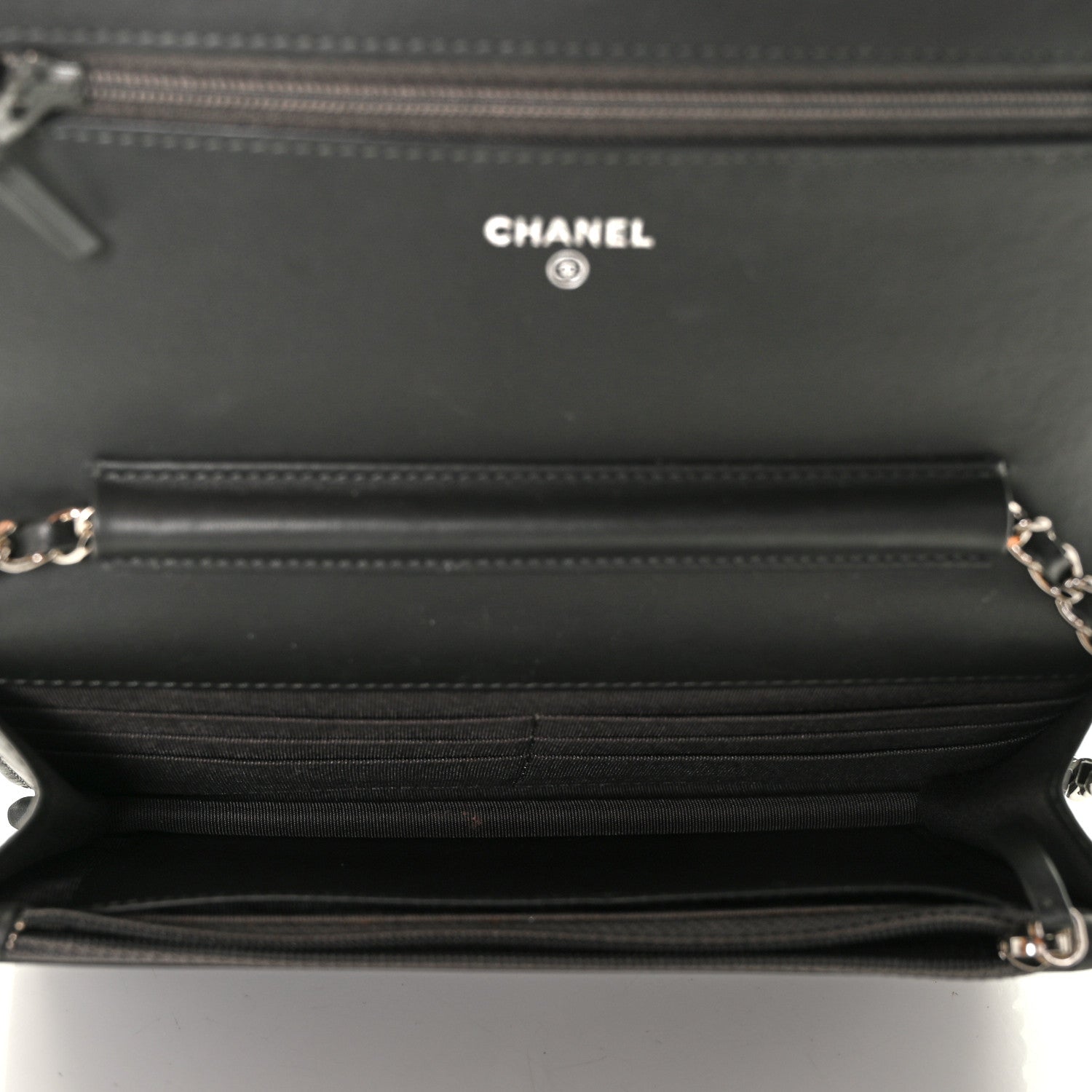 Chanel Patent Quilted Wallet On Chain WOC Dark Grey 4 of 13