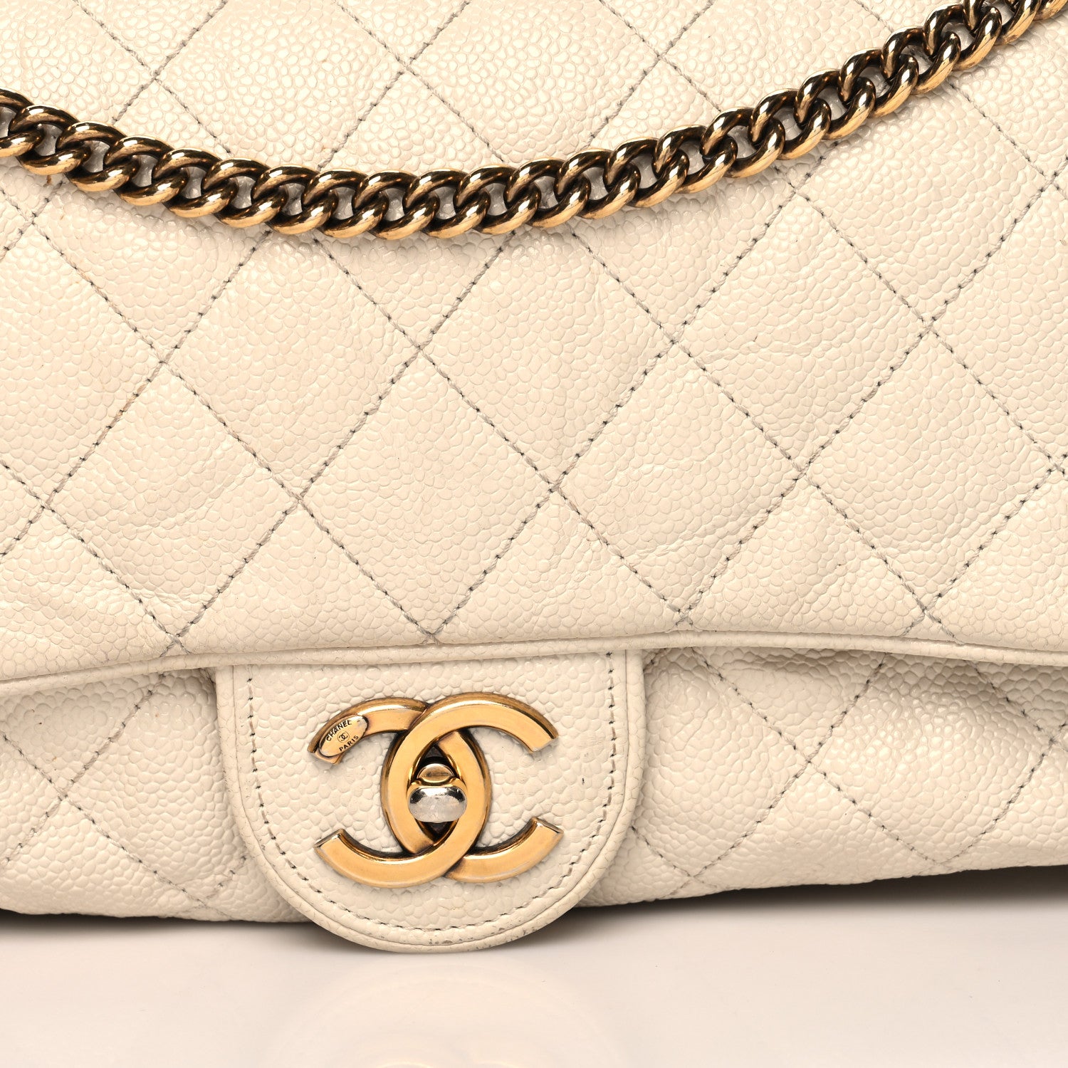 Chanel Crumpled Grained Calfskin Quilted Large Shiva Flap Dark White 9 of 19