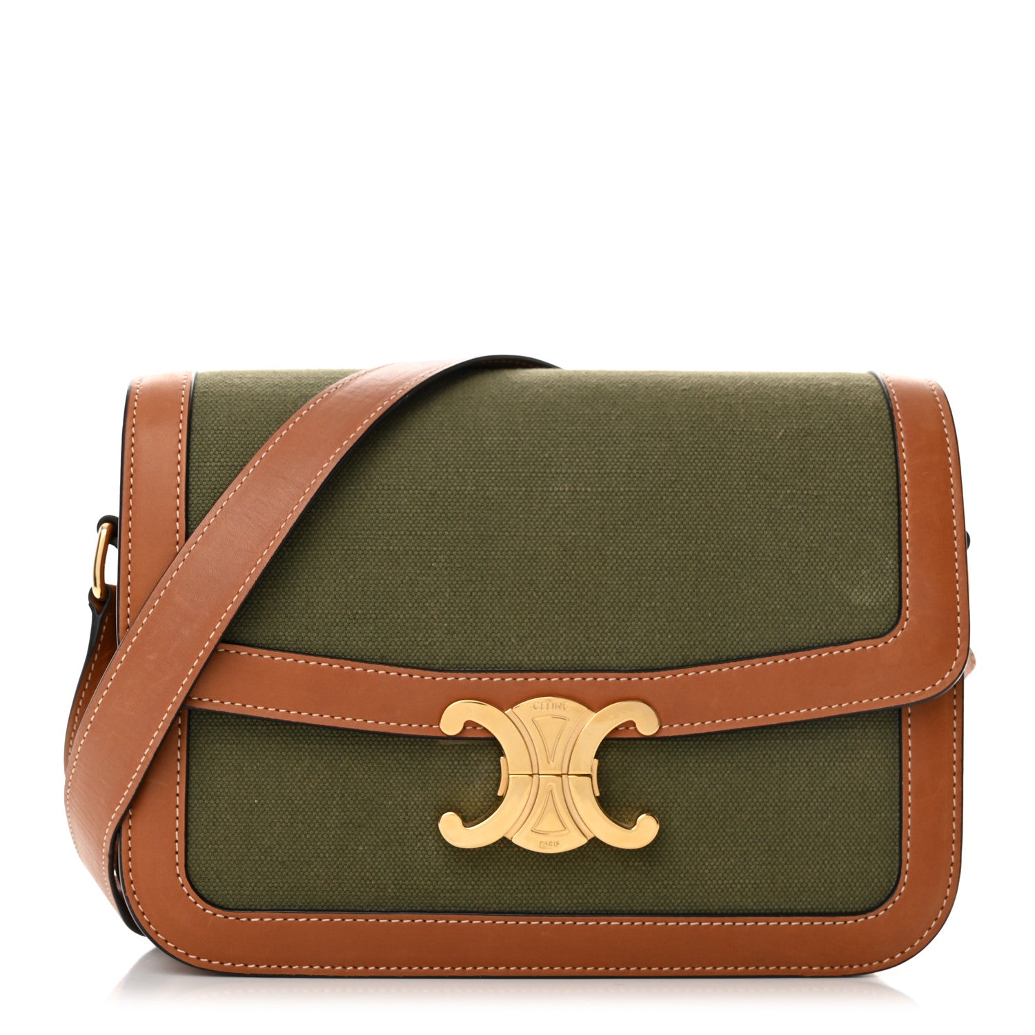 Celine Textile Natural Calfskin Medium Triomphe Bag Green 1 of 10