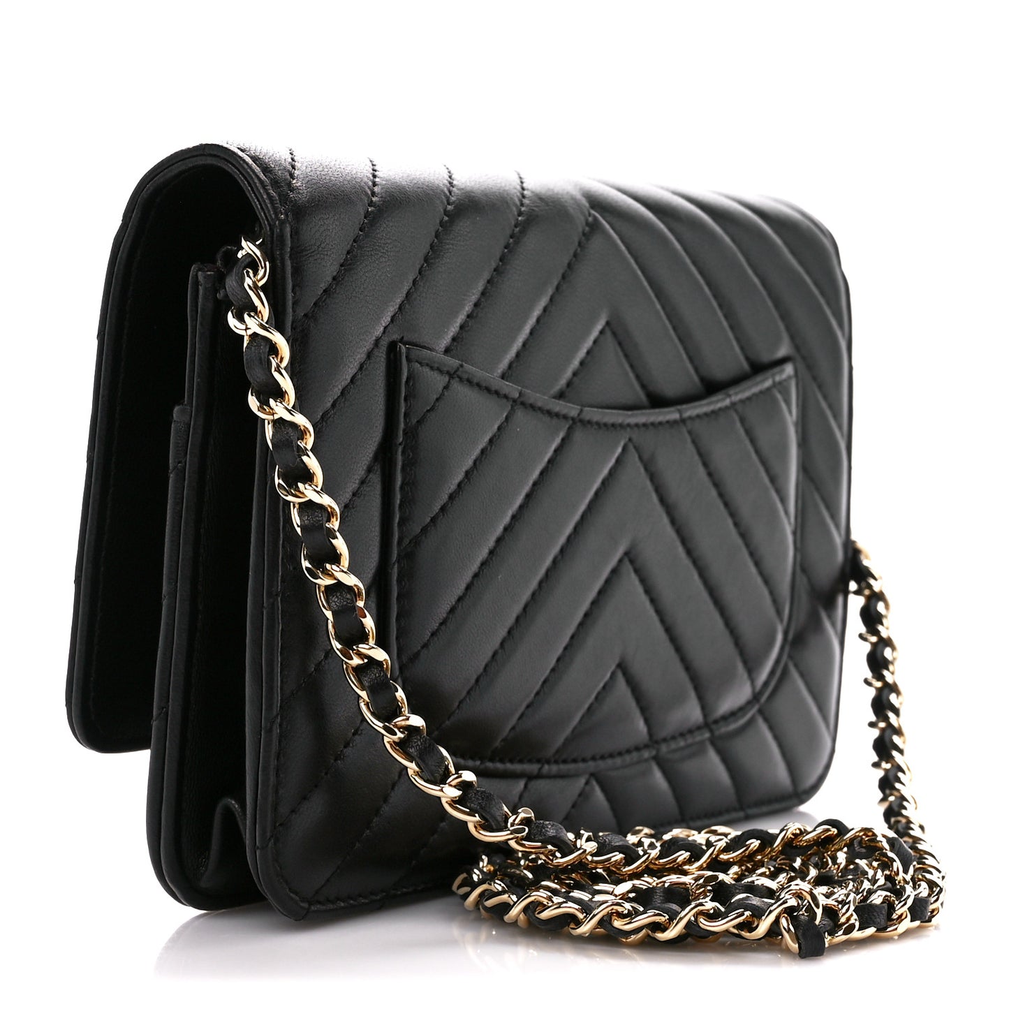 Lambskin Chevron Quilted Wallet On Chain WOC Black
