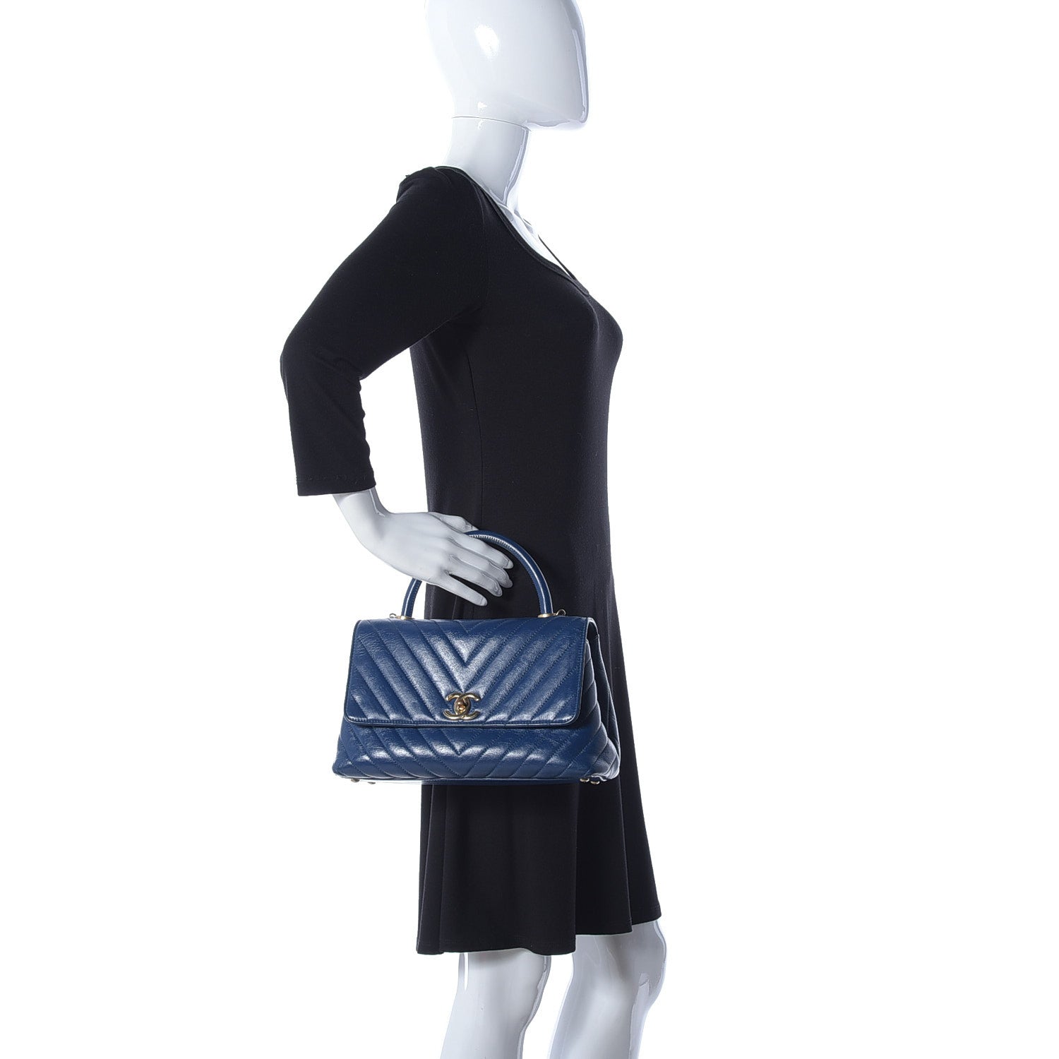 Chanel Calfskin Chevron Quilted Small Coco Handle Flap Blue 3 of 10