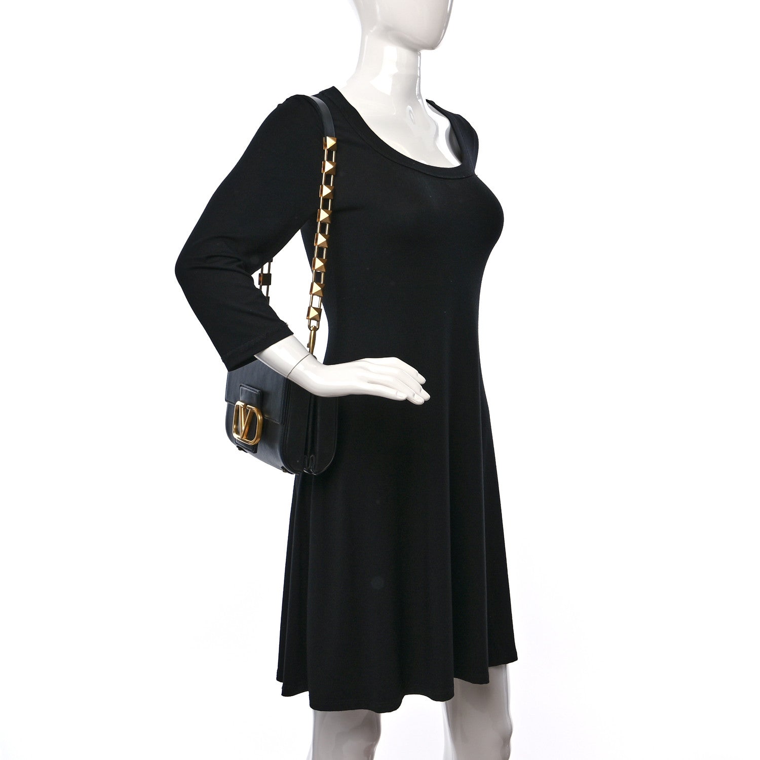 Valentino Garavani Grainy Calfskin Stud Sign Shoulder Bag Black 2 of 14