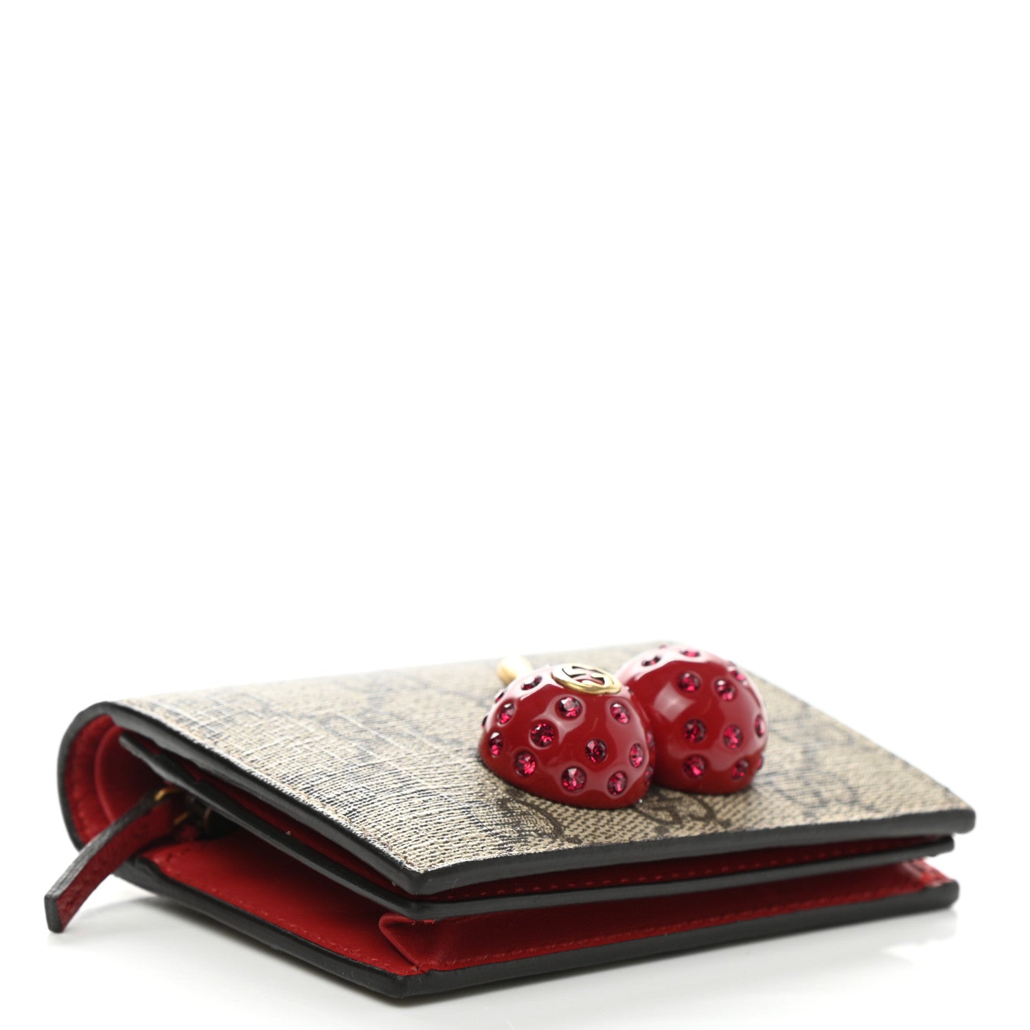 Gucci GG Supreme Monogram Cherry Embellished Card Case Wallet Hibiscus Red 4 of 8