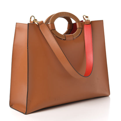 Fendi Vitello Liberty Plexiglass Stamp Patch Perforated Medium Runaway Shopper Tote Nocciola 3 of 9
