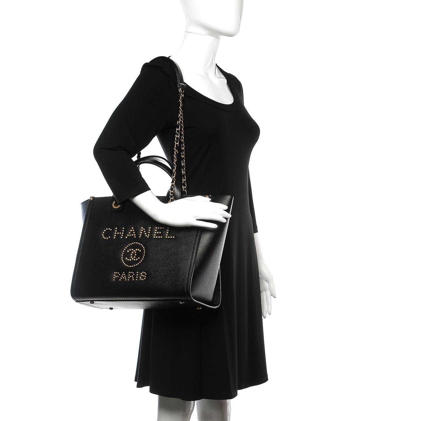 Caviar Small Studded Deauville Tote Black