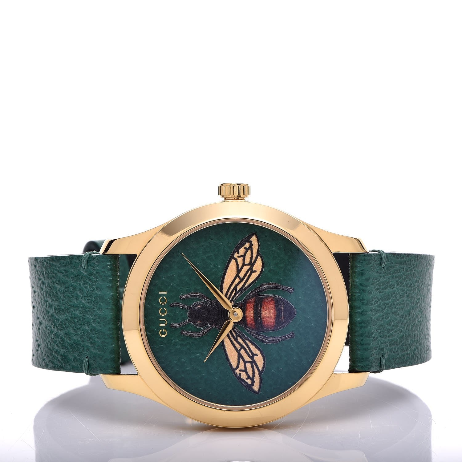 Gucci Stainless Steel Calfskin 38mm G-Timeless Bee Quartz Watch Green 3 of 8