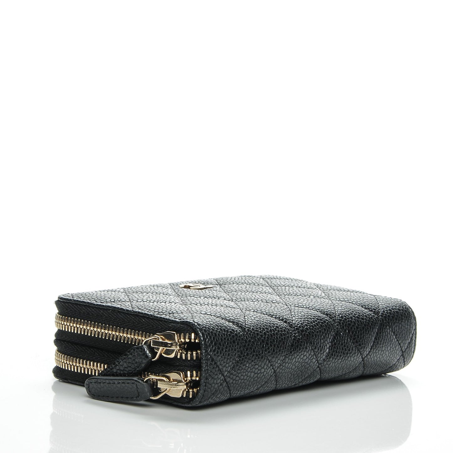 Caviar Quilted Large Gusset Double Zip Around Wallet Black