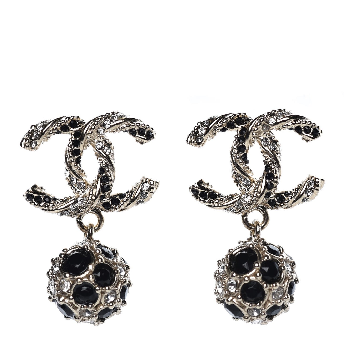 Crystal CC Drop Earrings Gold Black