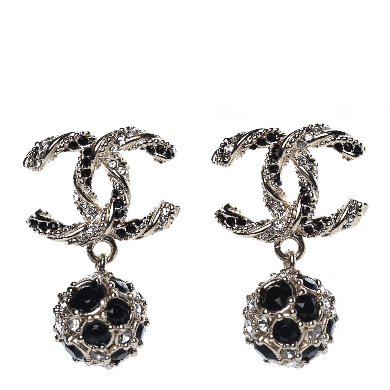 Chanel Crystal CC Drop Earrings Gold Black 1 of 5
