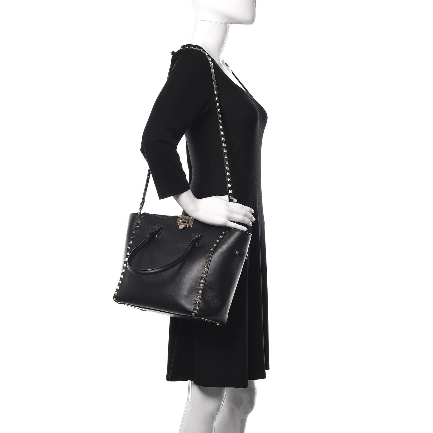 Vitello Rockstud Double Handle Tote Black