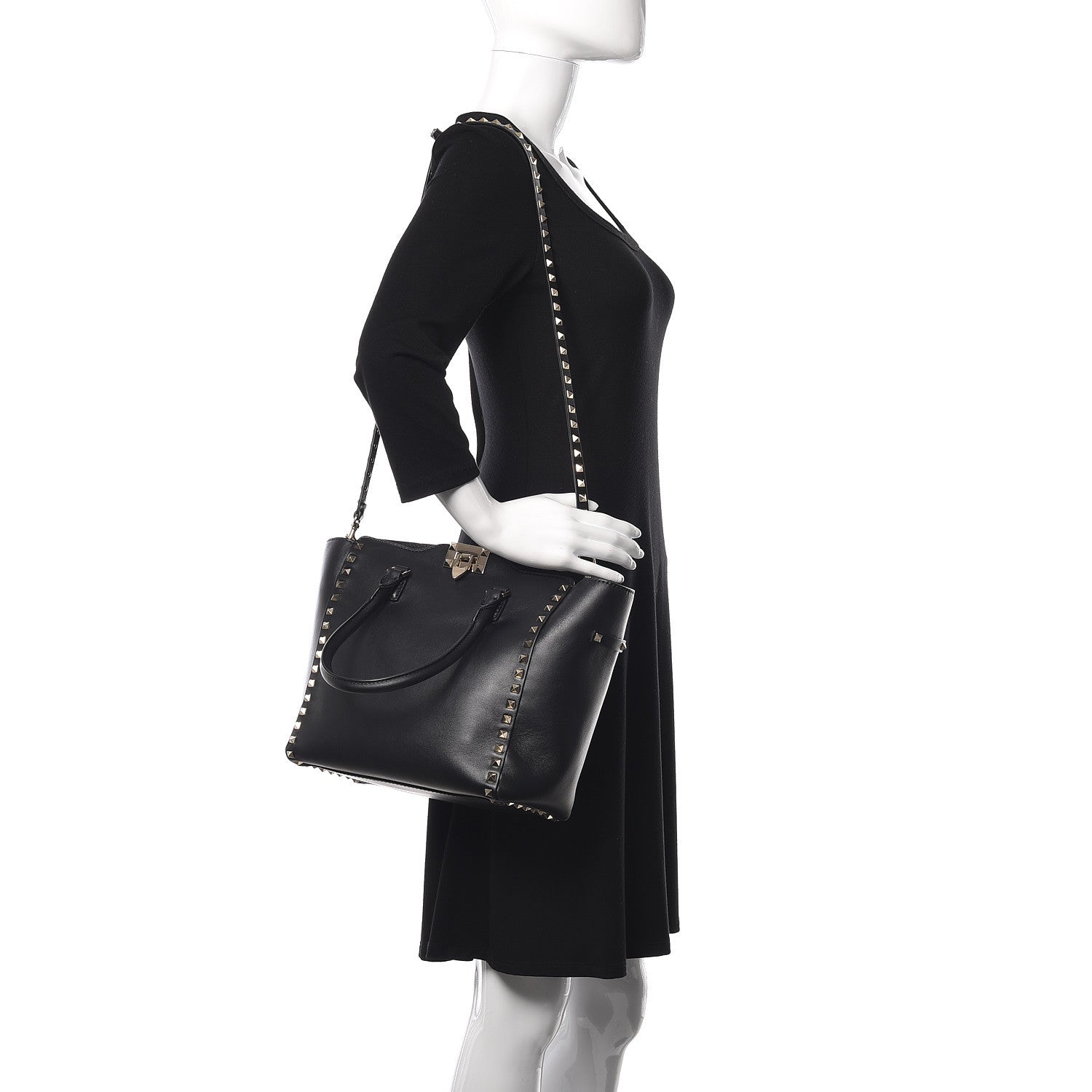 Valentino Garavani Vitello Rockstud Double Handle Tote Black 2 of 13