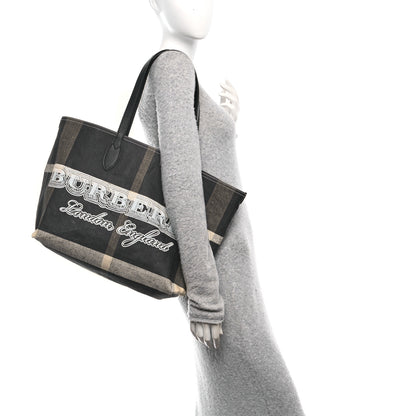 Burberry Coated Canvas Mega Check Medium Doodle Tote Black White 2 of 9