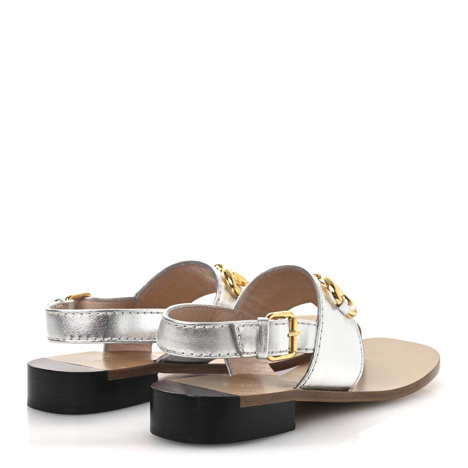 Gucci Nappa Charlotte Horsebit Thong Sandals 39.5 Silver 5 of 12