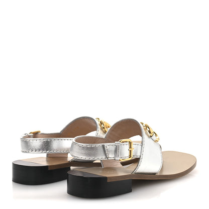 Gucci Nappa Charlotte Horsebit Thong Sandals 39.5 Silver 5 of 12