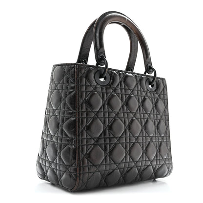 Christian Dior Crinkled Calfskin Cannage Medium Lady Dior Black 3 of 15
