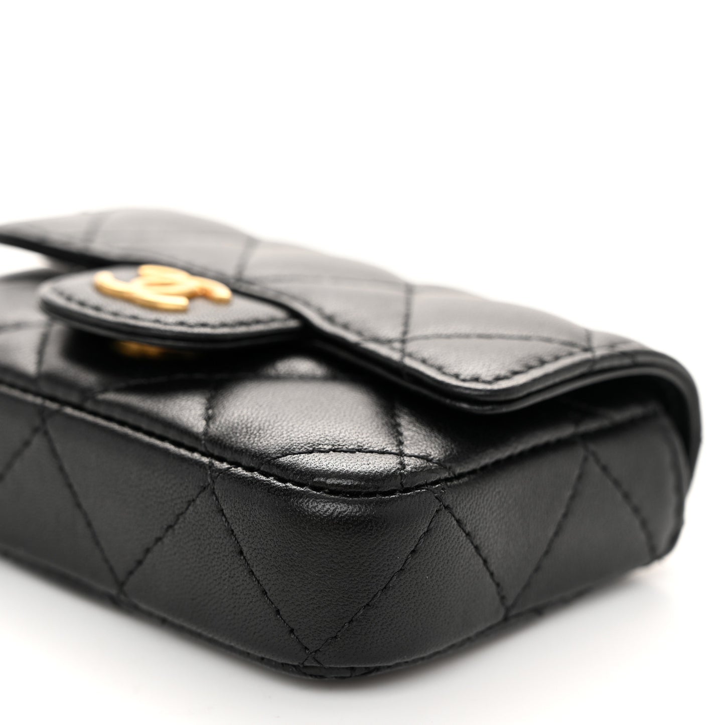 Lambskin Coco Enamel Quilted Mini Chain Belt Bag Black