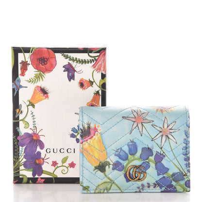Gucci X UNSKILLED WORKER Calfskin Matelasse Flora Painted GG Marmont Card Case Wallet Cloudy Blue Multicolor 5 of 5