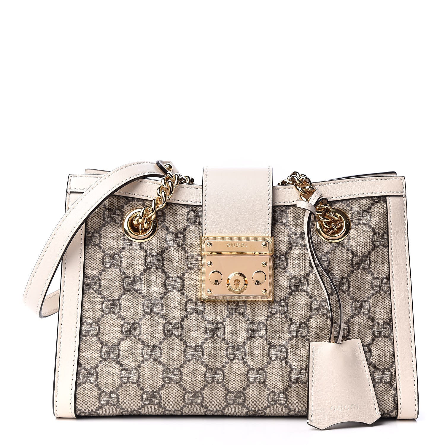 Gucci GG Supreme Monogram Moon Calfskin Small Padlock Tote Beige Ebony Mystic White 1 of 9