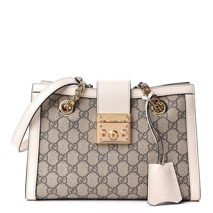 Gucci GG Supreme Monogram Moon Calfskin Small Padlock Tote Beige Ebony Mystic White 1 of 9