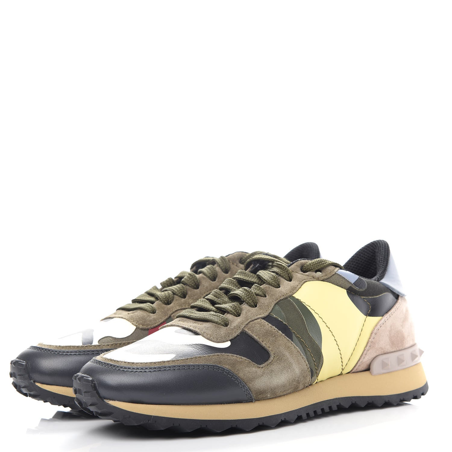 Valentino Garavani Nappa Suede Camouflage Womens Rockrunner Sneakers 38.5 Green Multicolor 3 of 10