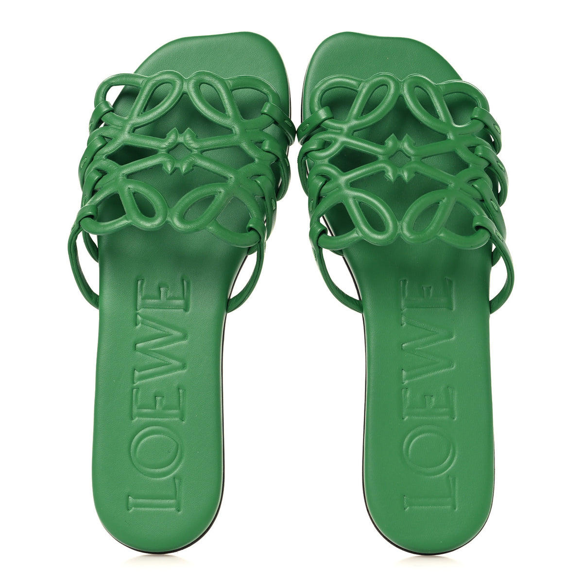 Loewe Paula's Ibiza Calfskin Petal Anagram Caged Slide Sandals 38 Green 2 of 8