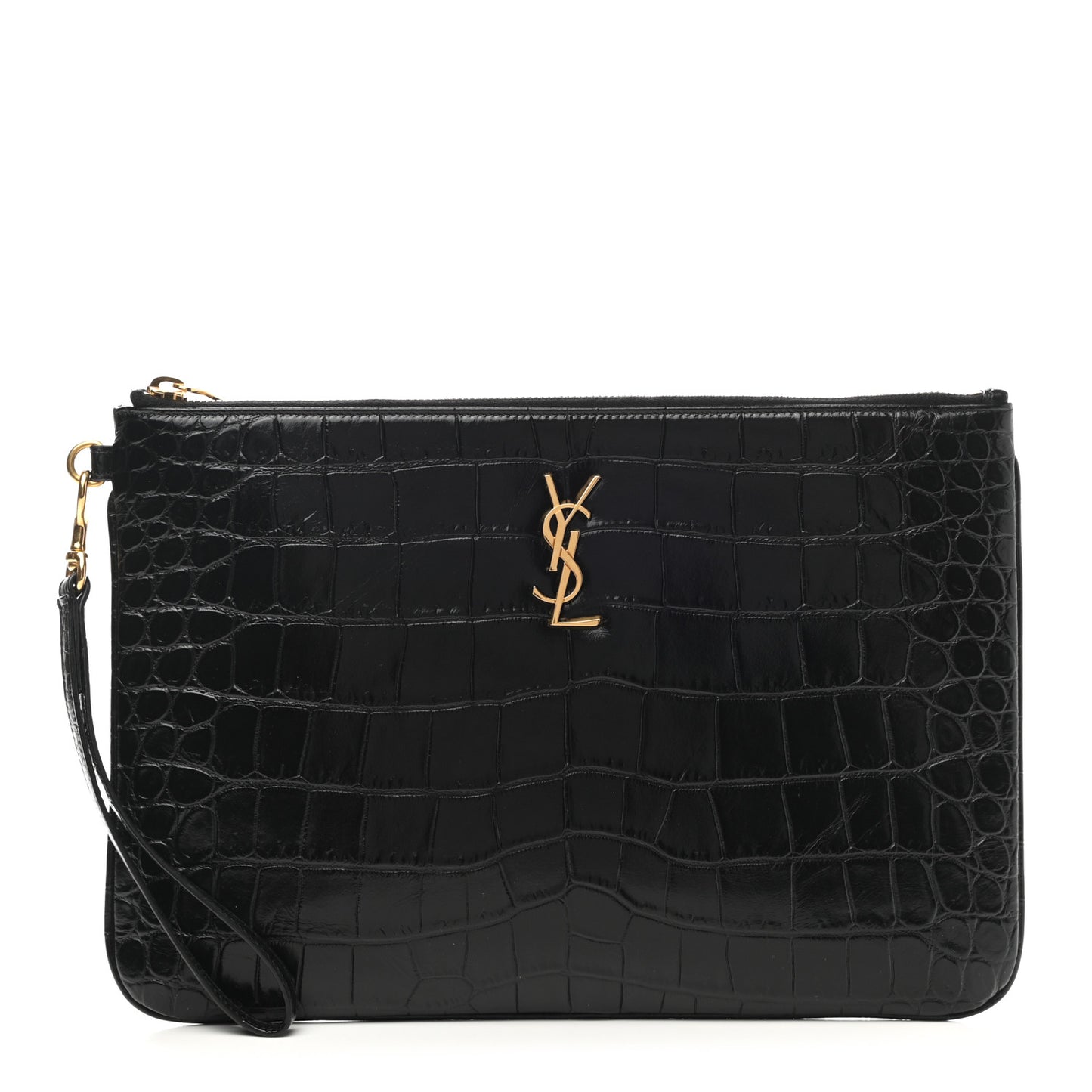 Calfskin Crocodile Embossed Tablet Pouch Black