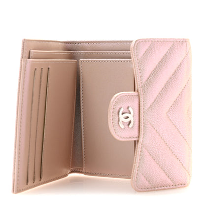 Chanel Metallic Caviar Chevron Quilted Compact Flap Wallet Light Gold 5 of 11
