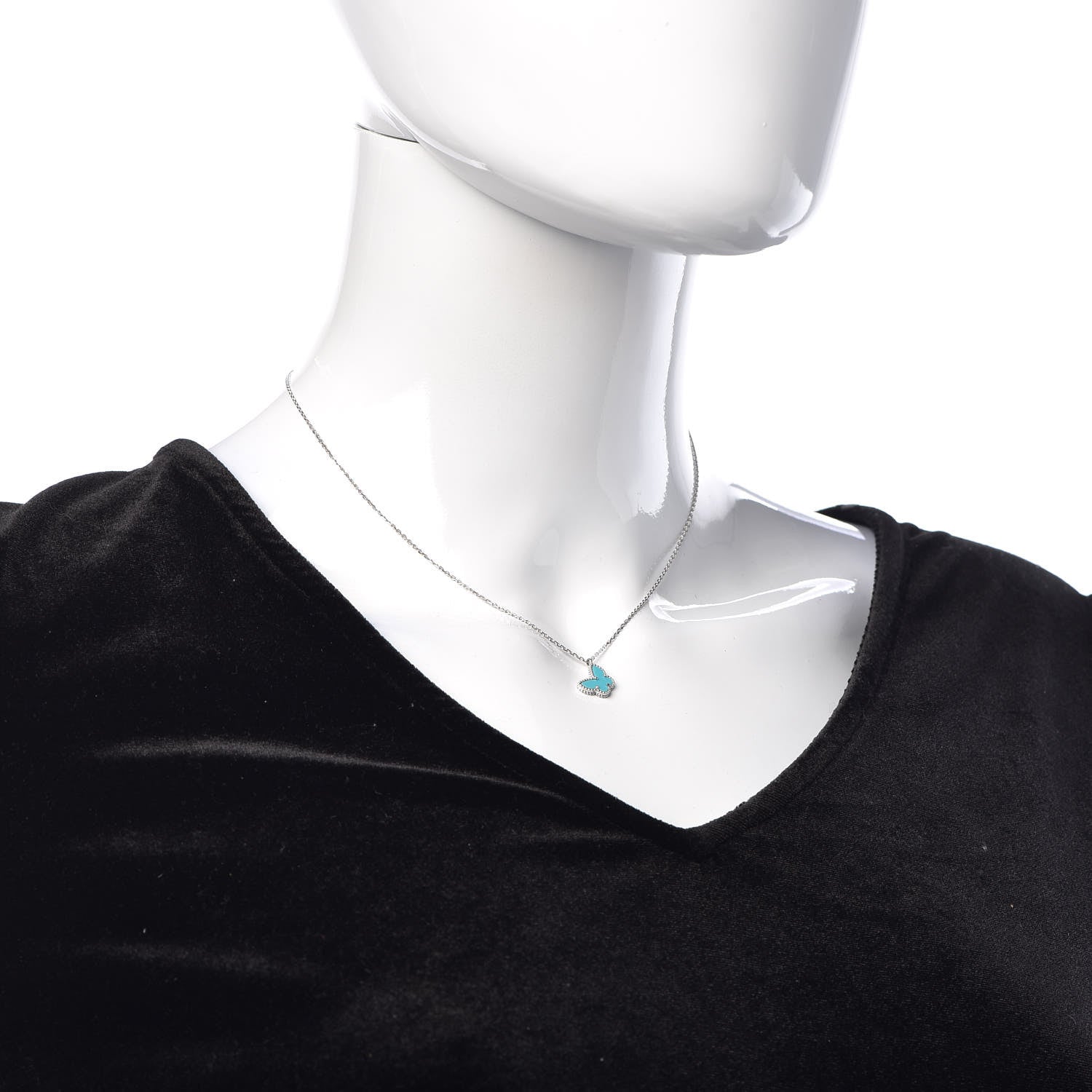 Van Cleef & Arpels 18K White Gold Turquoise Sweet Alhambra Butterfly Pendant Necklace 2 of 8