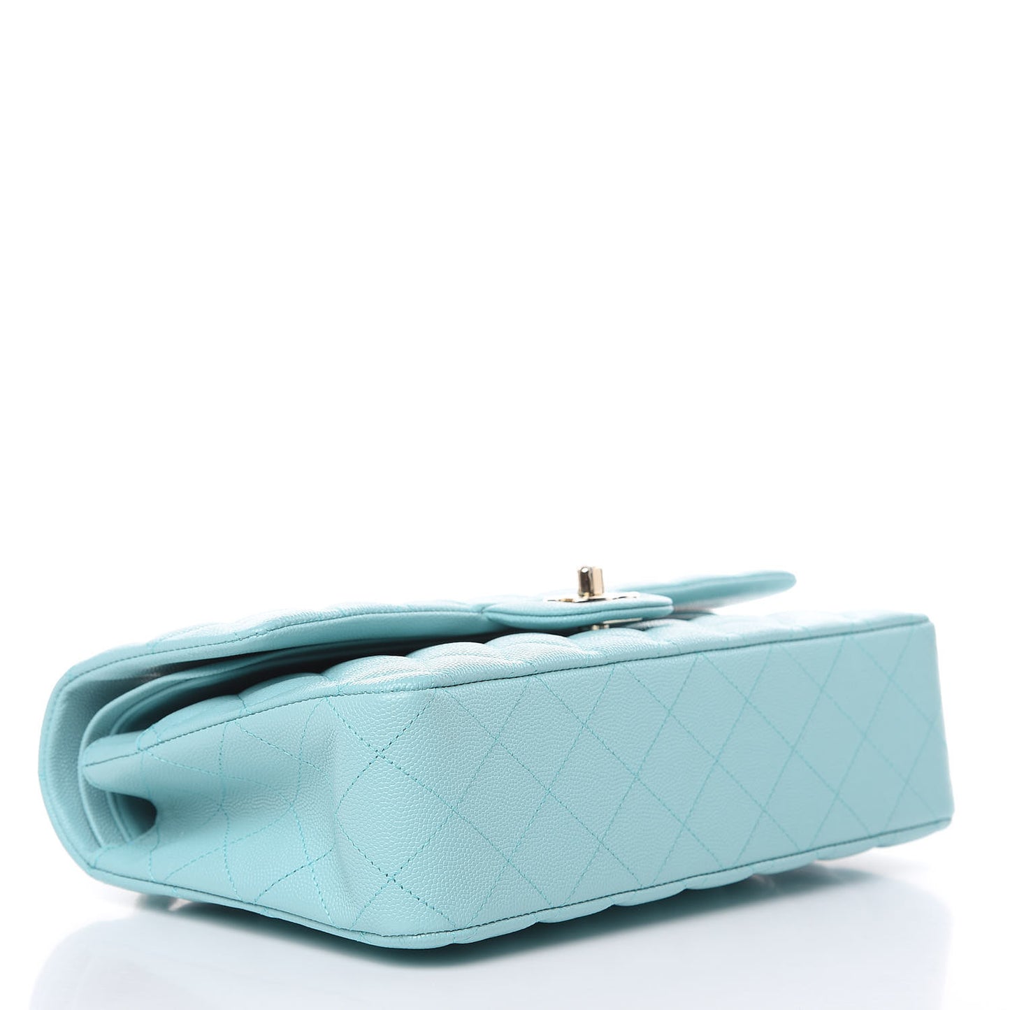Caviar Quilted Medium Double Flap Light Blue
