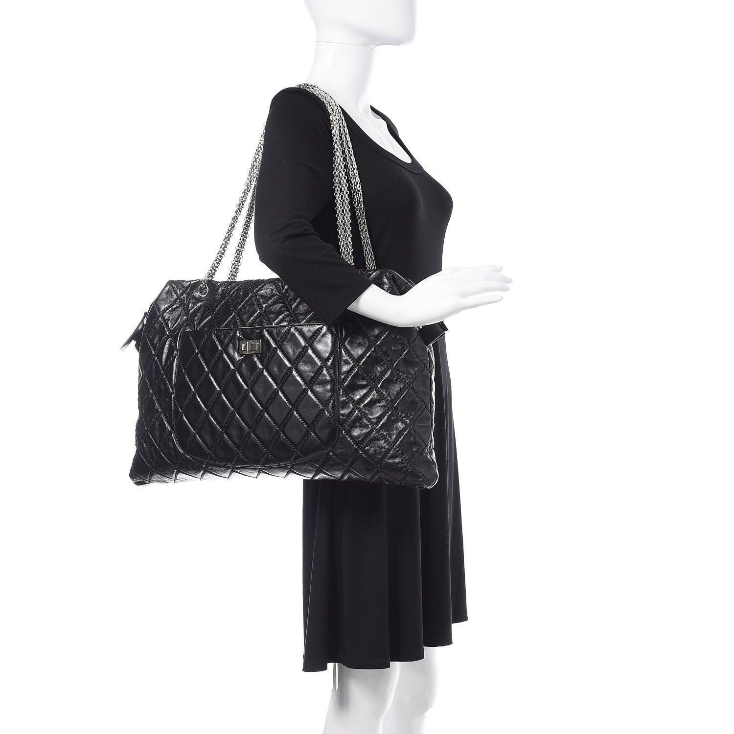 Chanel Aged Calfskin Oversized Reissue Overnight Tote Black 2 of 12