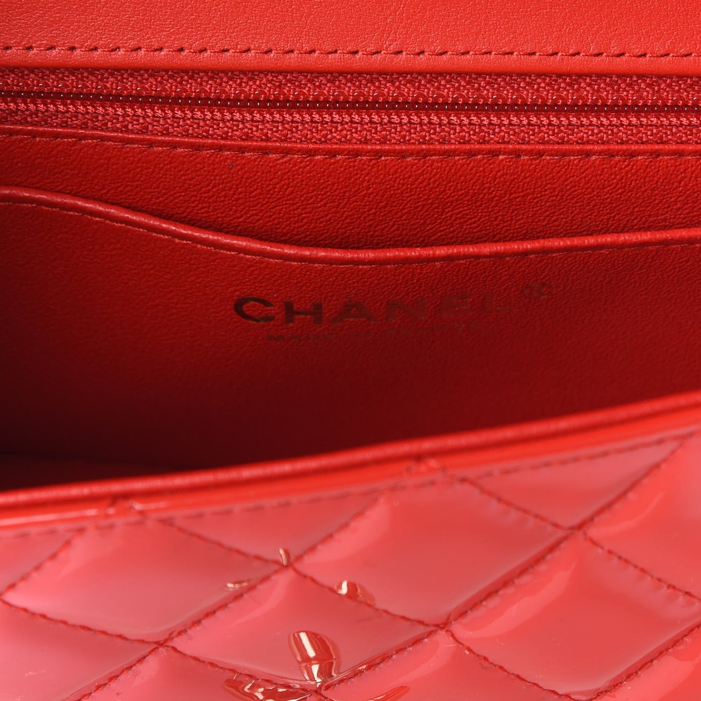 Patent Calfskin Quilted Mini Rectangular Flap Red
