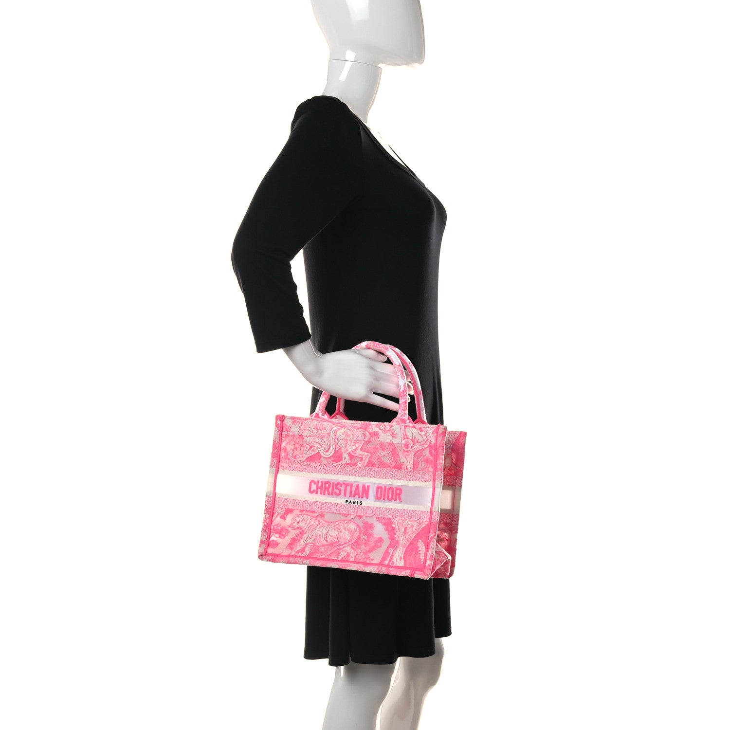 Christian Dior Transparent Canvas Embroidered Small Toile De Jouy Reverse Book Tote Fluorescent Pink 2 of 12