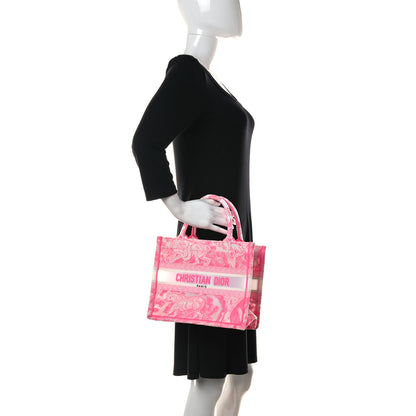 Christian Dior Transparent Canvas Embroidered Small Toile De Jouy Reverse Book Tote Fluorescent Pink 3 of 12