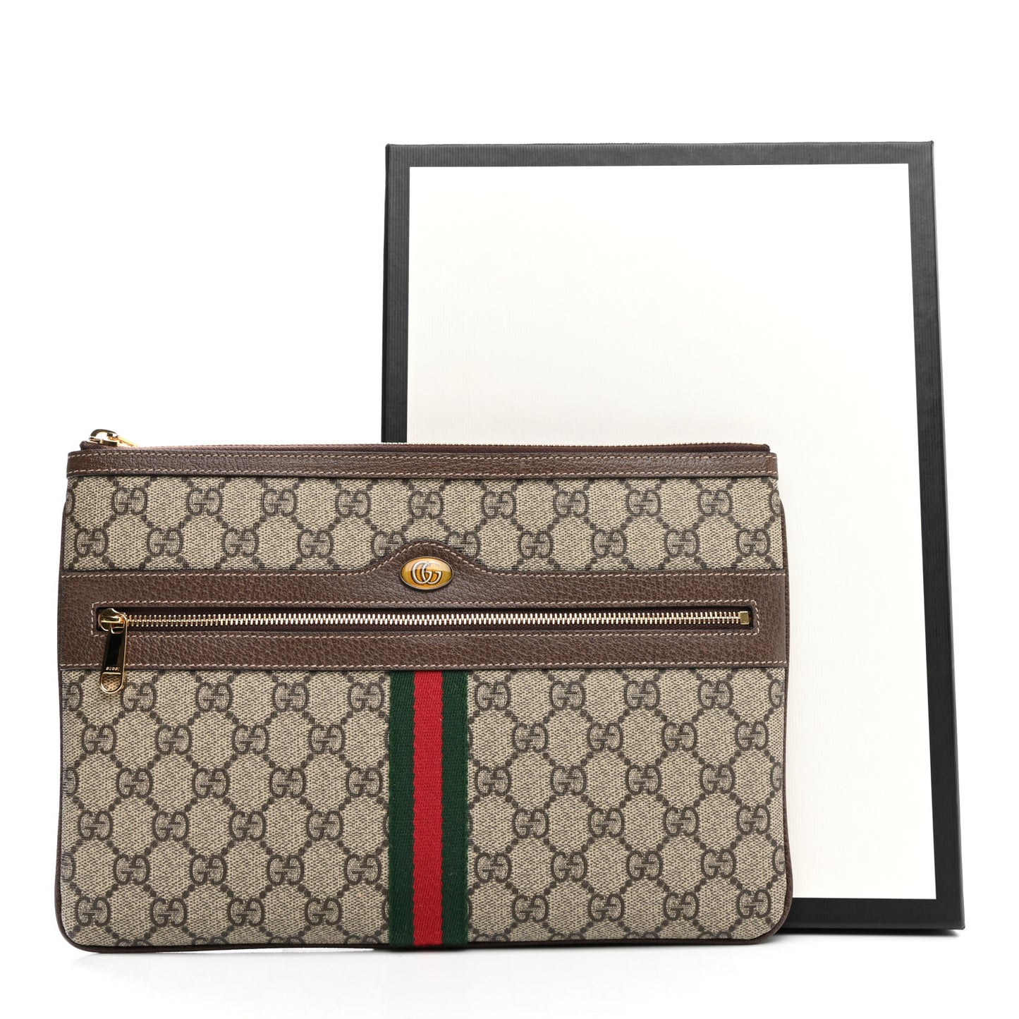 GG Supreme Monogram Large Ophidia Pouch Clutch Brown