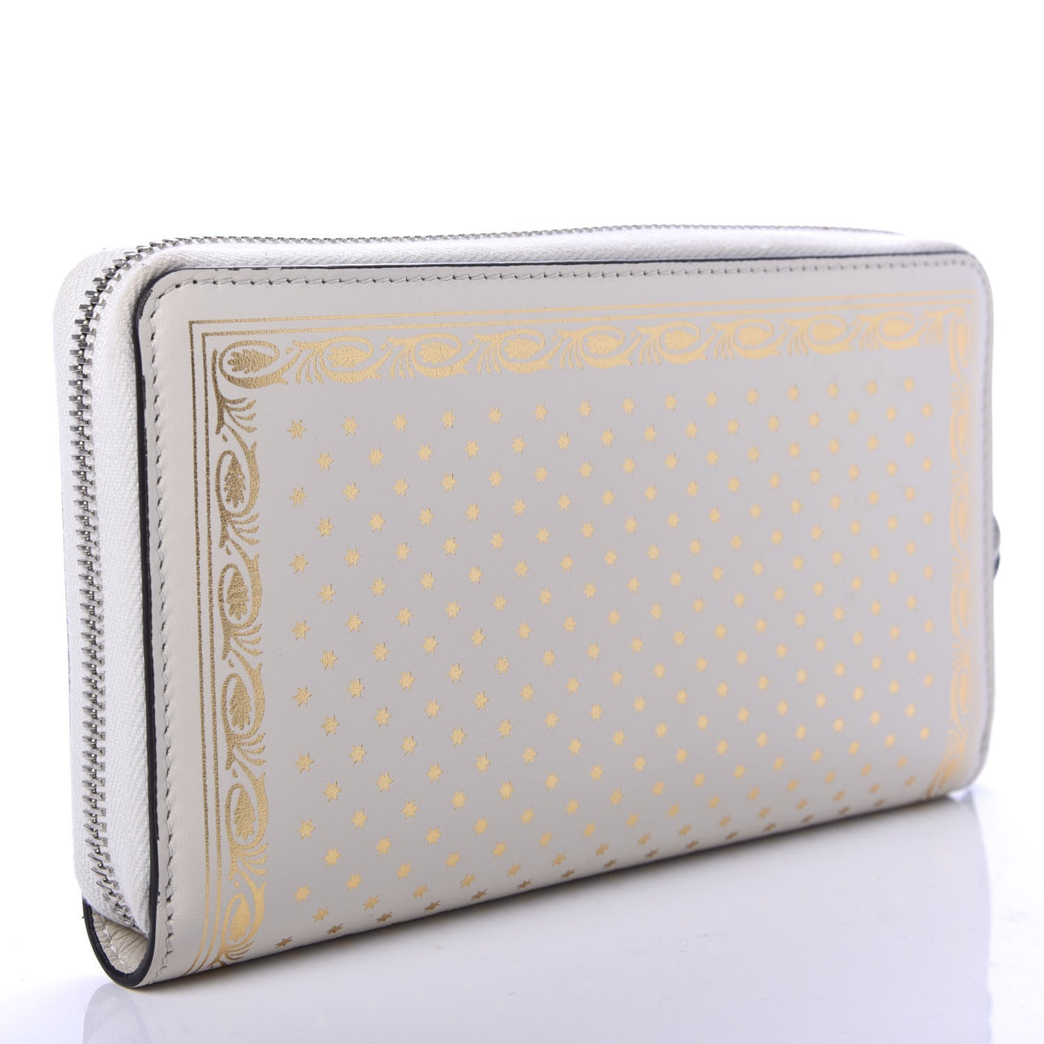 Gucci X SEGA Calfskin GUCCY Stars Zip Around Wallet Mystic White Gold 3 of 6